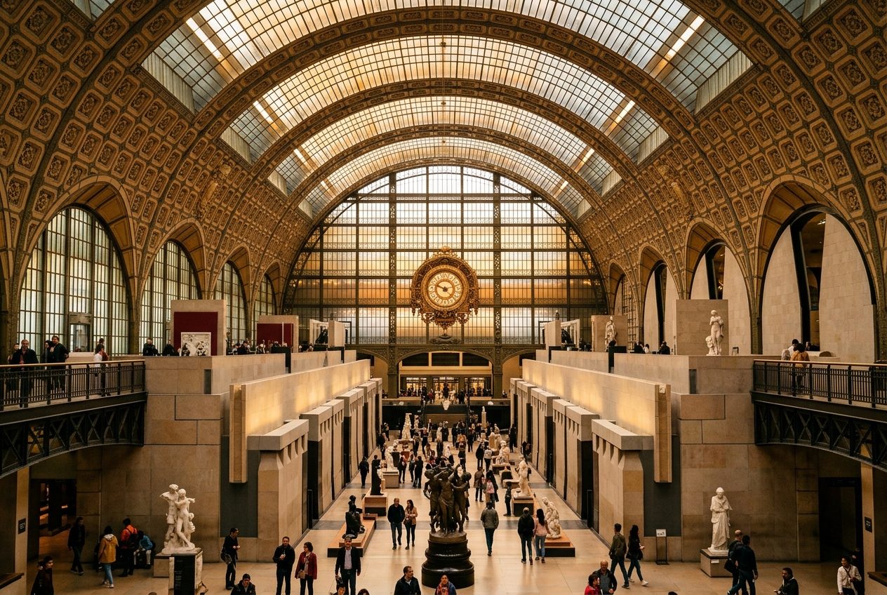 The grand interior of Musée d'Orsay, Paris, with its iconic clock